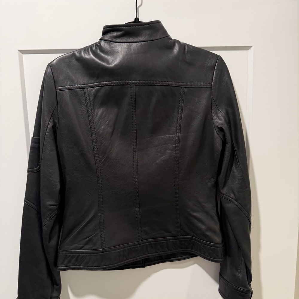 Laundry By Shelli Segal Black Leather Jacket with Gold Accents - Picture 5 of 7